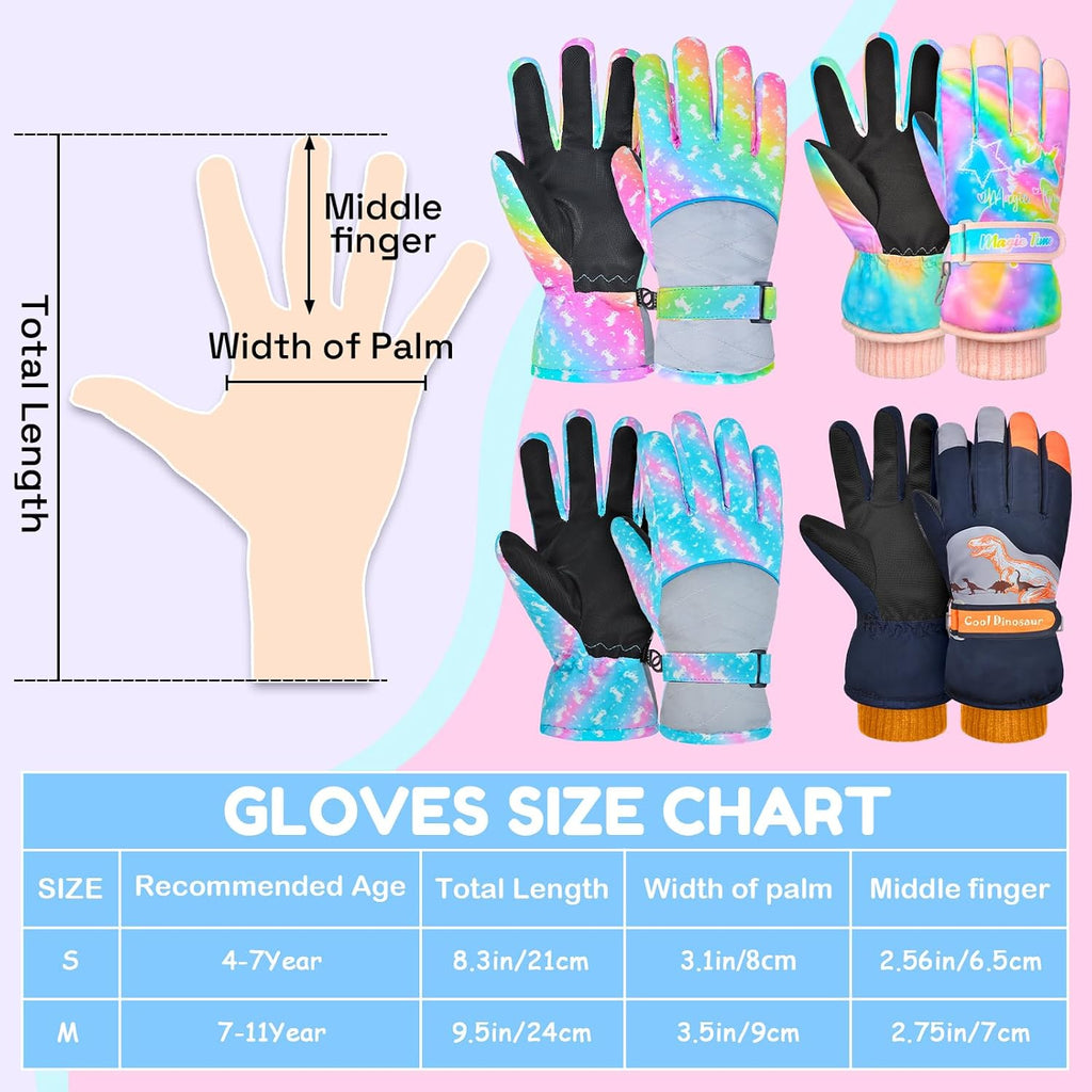 Kids Gloves Winter Waterproof Snow Ski Gloves for Girls, Winter Outdoors Warm for Children