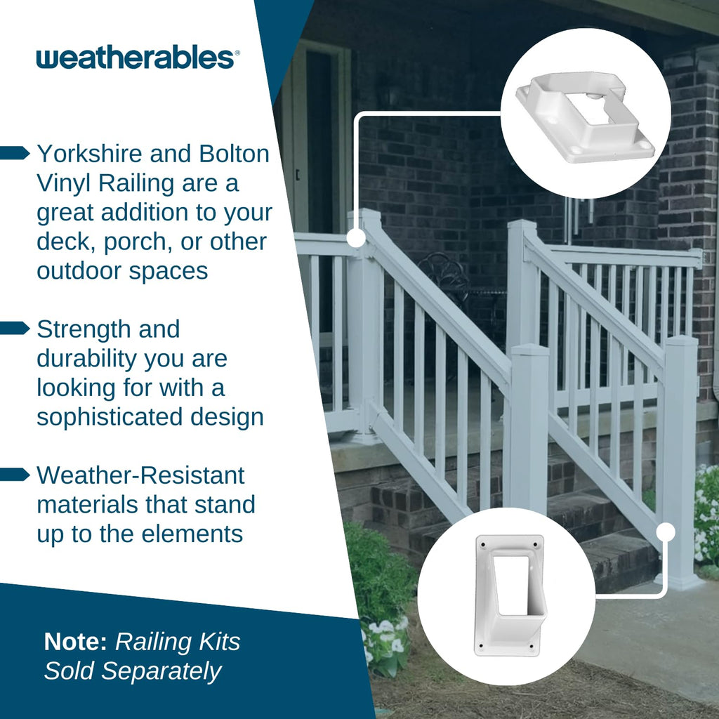 Straight Vinyl Railing Brackets - Straight Porch and Deck Railing Bracket Set, Top & Bottom Classic Brackets for