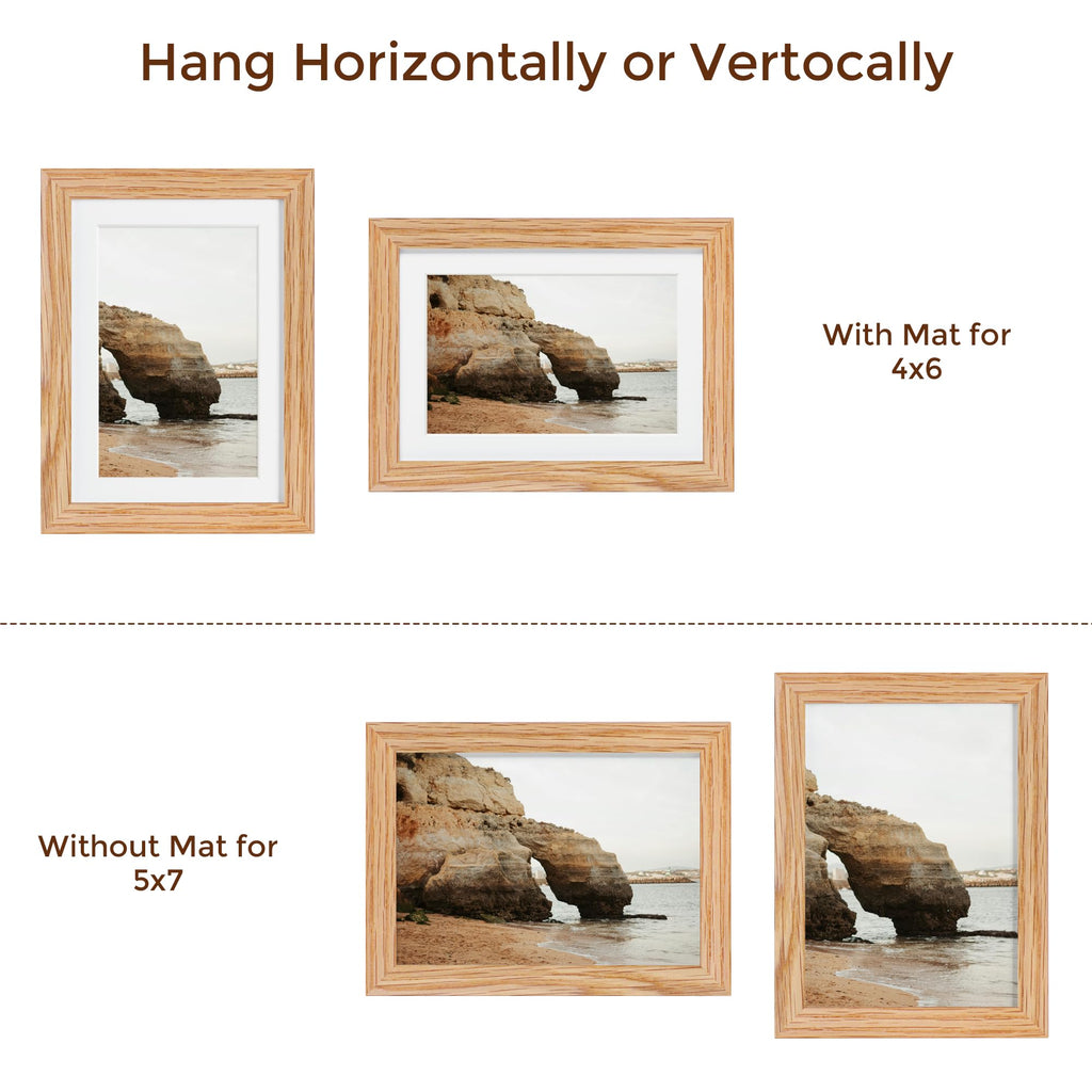 5x7 Picture Frame, Solid Oak Wood 5 x 7 Frame with Plexiglass, 5 by 7 Photo Frame for Wall & Tabletop Display, 5x7