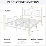 Full Bed Frame with Headboard,Metal Bed Frame with Butterfly Pattern Design Headboard & Footboard,No Box Spring