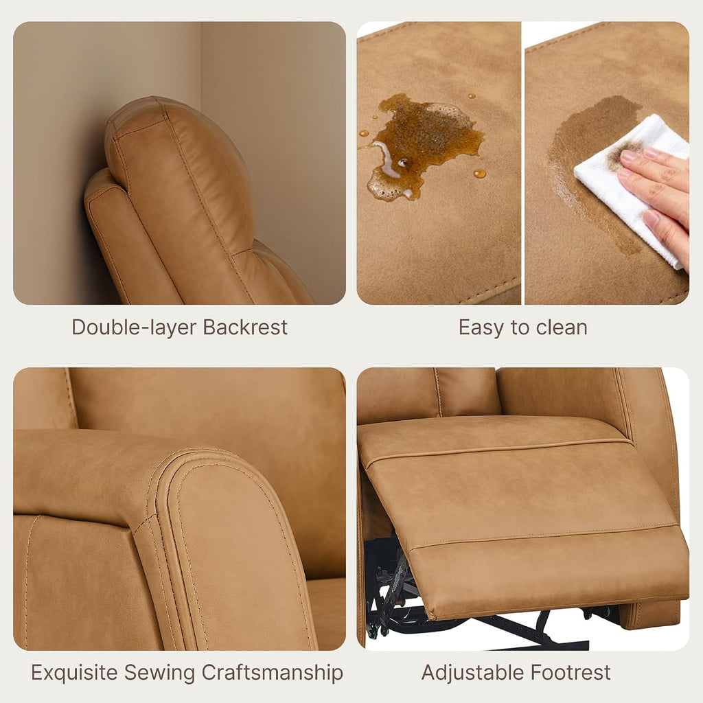Wall Hugger Power Recliner Chair with USB & Type-C Ports Faux Leather Recliner 135° Reclining Small Space Electric