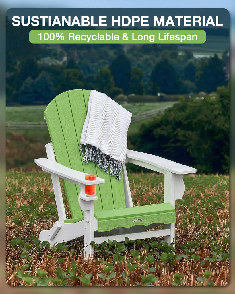 Folding Adirondack Chair, 25 Year Fade Proof Outdoor Patio Chairs | 400 LBS Capacity,Wooden Textured,All-Weather