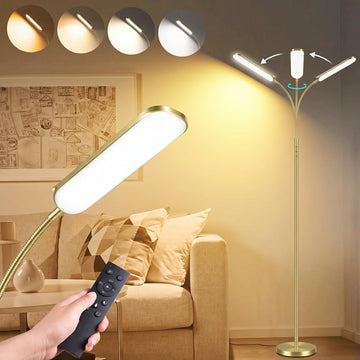 Gold Polished Floor Lamp, 18W LED, Luxury Decor Style & Stepless Dimming, Eye-Caring Timing Reading Lamp