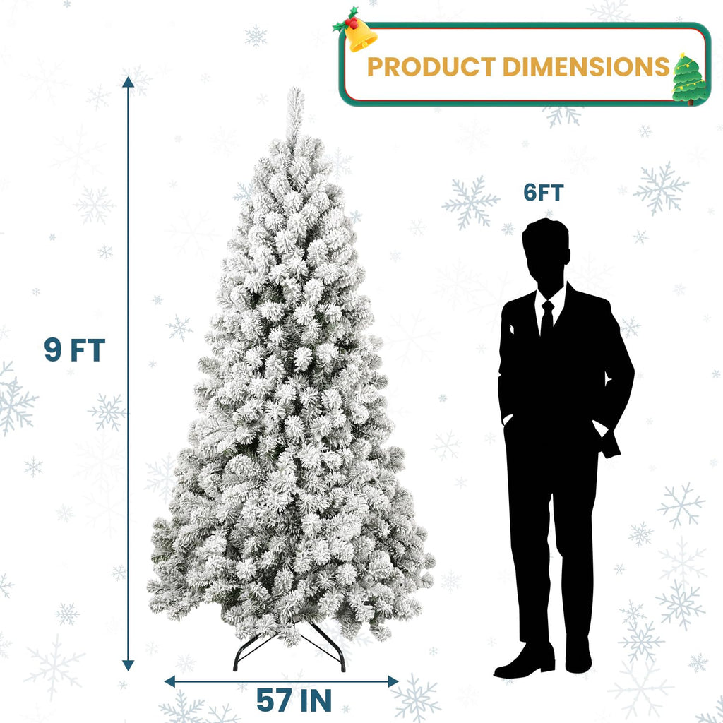 9ft Flocked Artificial Christmas Tree, Unlit Snowy