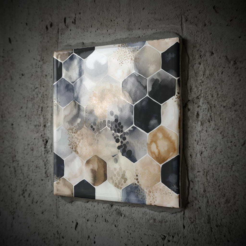 Contemporary Black & Gray Grunge Octagon 8 Inch Ceramic Tile
