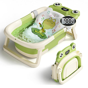Baby Bathtub, Collapsible Newborn Bathtub for Infant to Toddler with Soft Cushion and Thermometer,Portable Travel