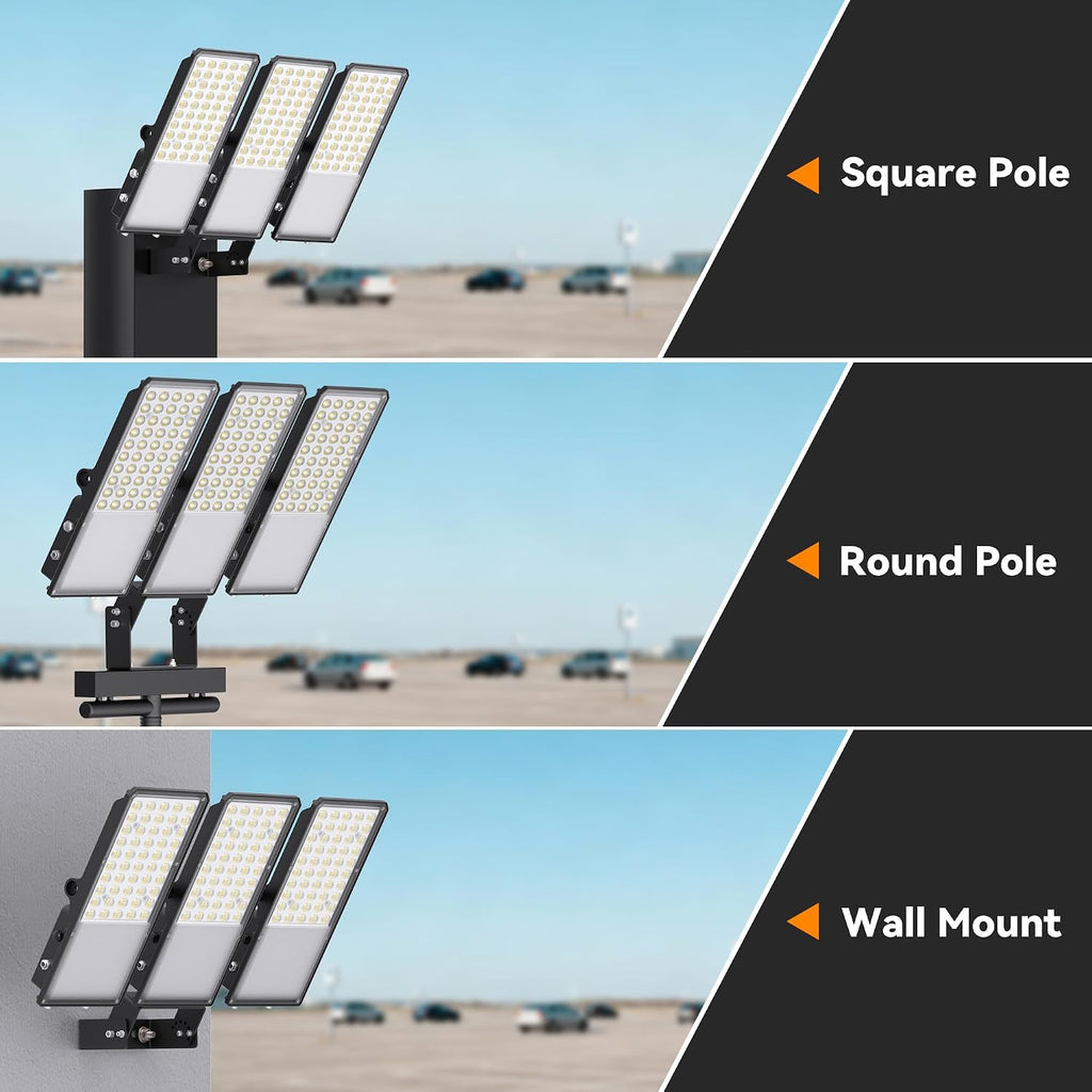 300W Upgraded LED Parking Lot Light with Photocell 45000lm 5000K, ETL, IP66 Waterproof Adjustable 3-Head Commercial
