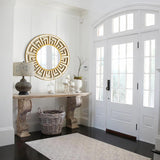 31.5"x31.5" Gold Round Mirror with Decorative Geometric Pattern, Accent Wall Mounted Mirror for Modern Living Room