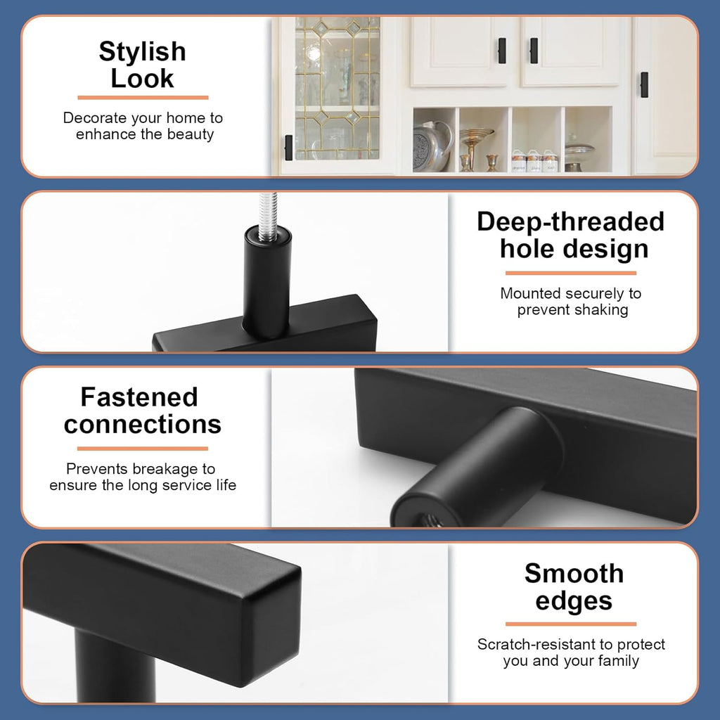 30 Pack Square Cabinet Knobs Matte Black Drawer Knobs 2" Length, Single Hole Kitchen Knobs Pulls, Stainless Steel