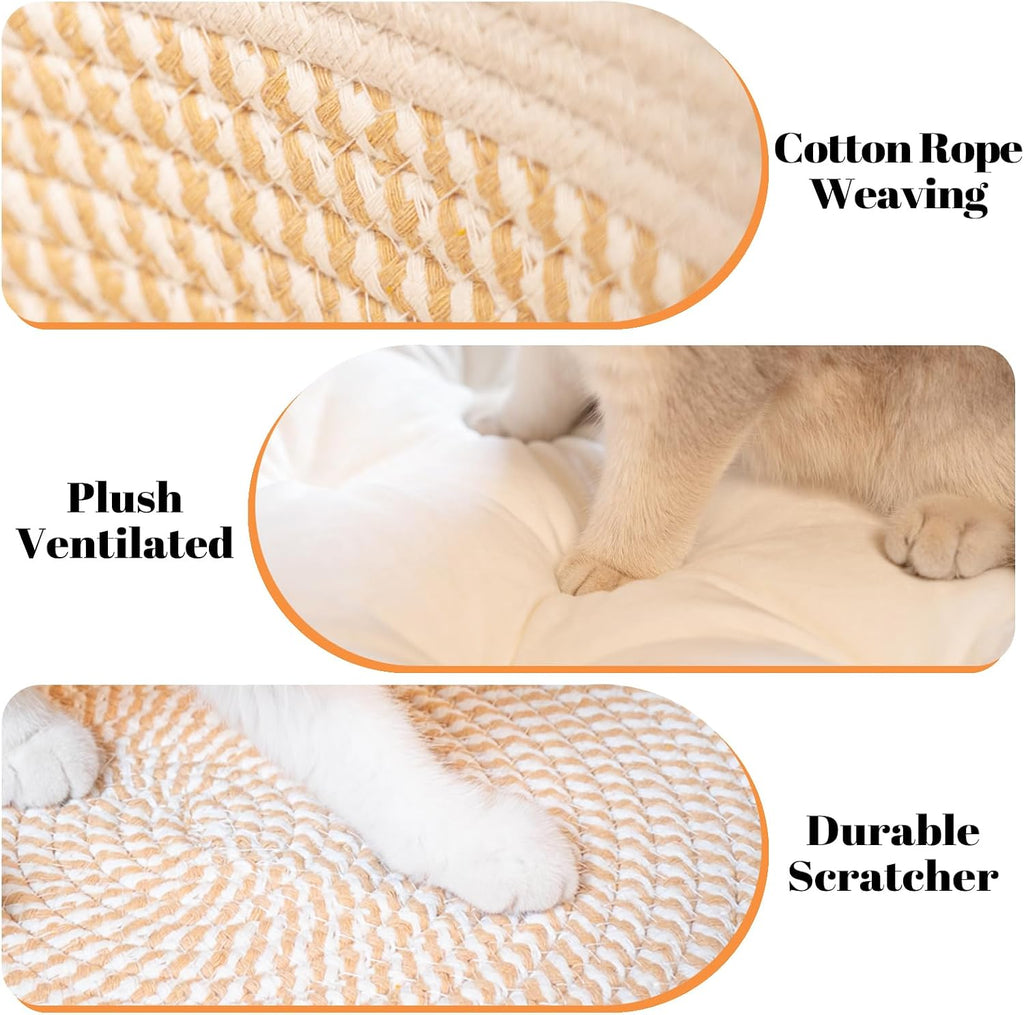 Handwoven Cat Basket Bed Cooling for Indoor Cat with Cushion