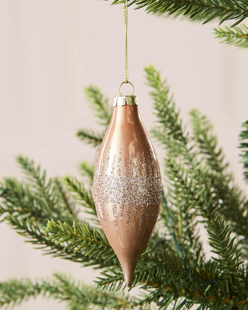 Rose Gold Glass Christmas Baubles Set of 20, Shiny Matt Glitter Ornaments