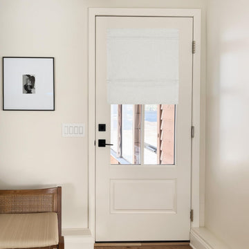 Linen 100% Blackout Roman Shade for Doors, No Drill Cordless Thermal Insulated French Door Curtain, Adhesive Top &
