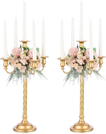 Candelabra Gold Candle Stand: 28" Tall 5-Branch Candlestick Holderoliday Event Reception Decoration,2Pcs