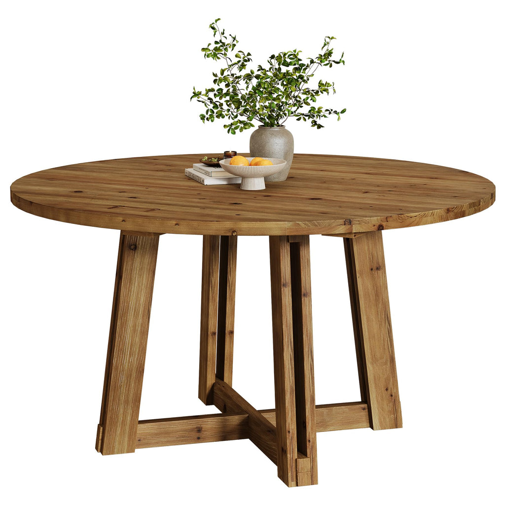 47.3" Solid Wood Dining Table for 4-6, Round Wood Kitchen Table