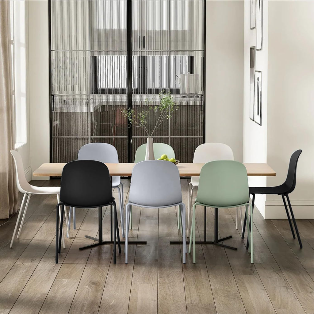 Modern Stackable Armless Dining Chair | Plastic Shell Seat with Metal Legs | Indoor or Outdoor Use | Home Kitchen