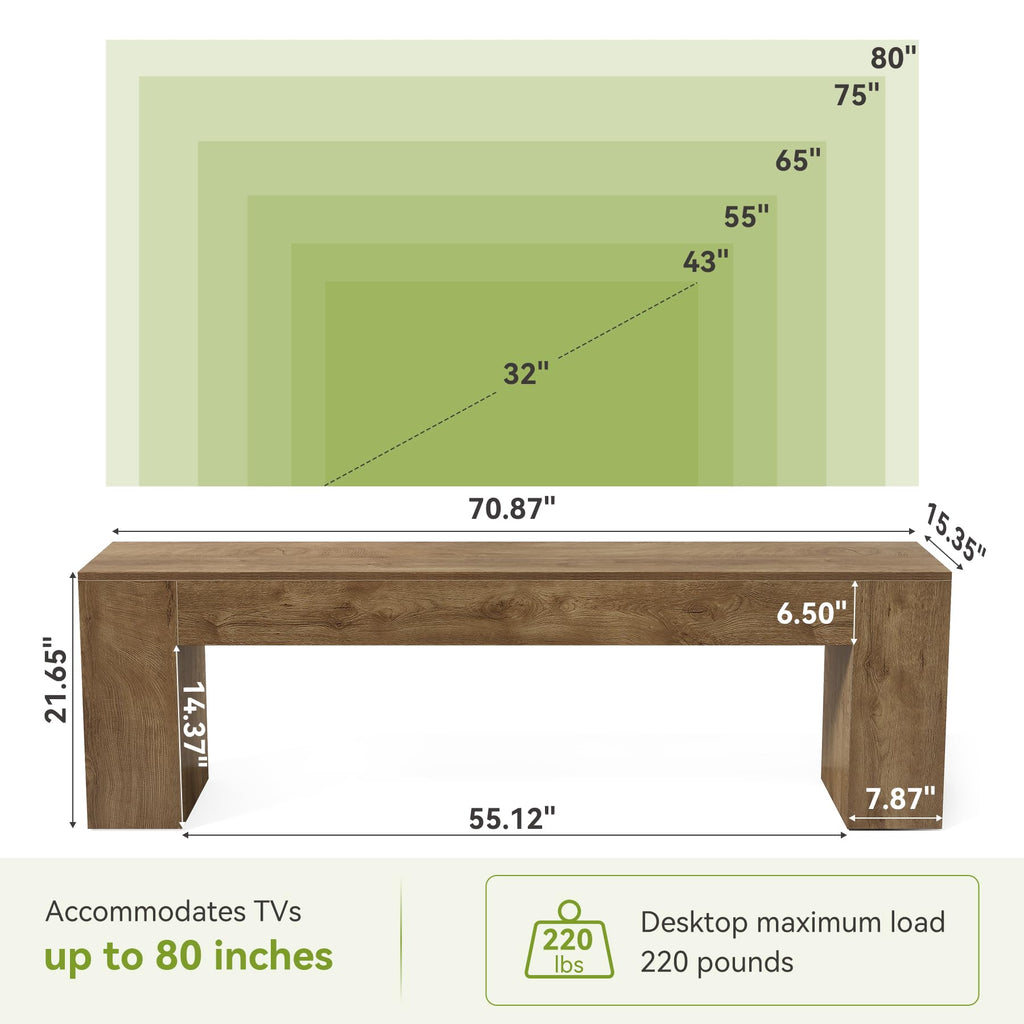70.8" TV Stand, Wooden Entertainment Center, Low TV Console Table for TVs Up to 80", Modern Chic Entertainment Center
