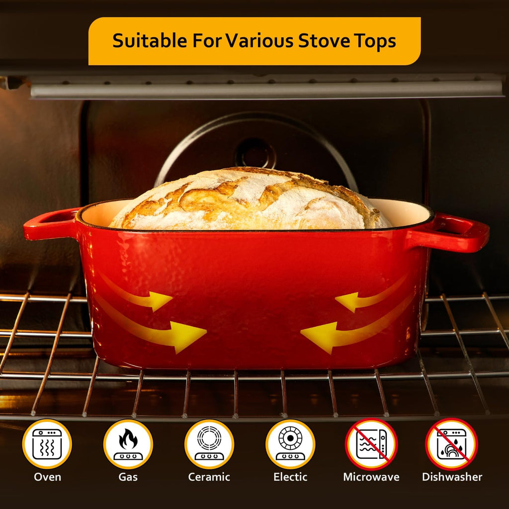3.6 QT Oval Cast Iron Dutch Oven for Bread Baking, Offset Handles