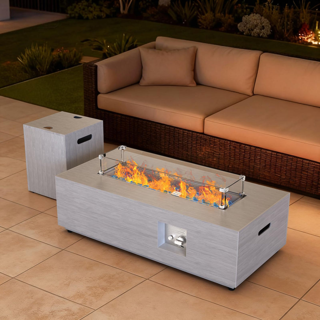 2-Piece 42" Rectangular Propane Fire Pit Table for Outside Patio 50, 000 BTU