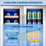 Wine and Beverage Refrigerator, 24 inch Wine Fridge Dual Zone Hold 21 Bottles an