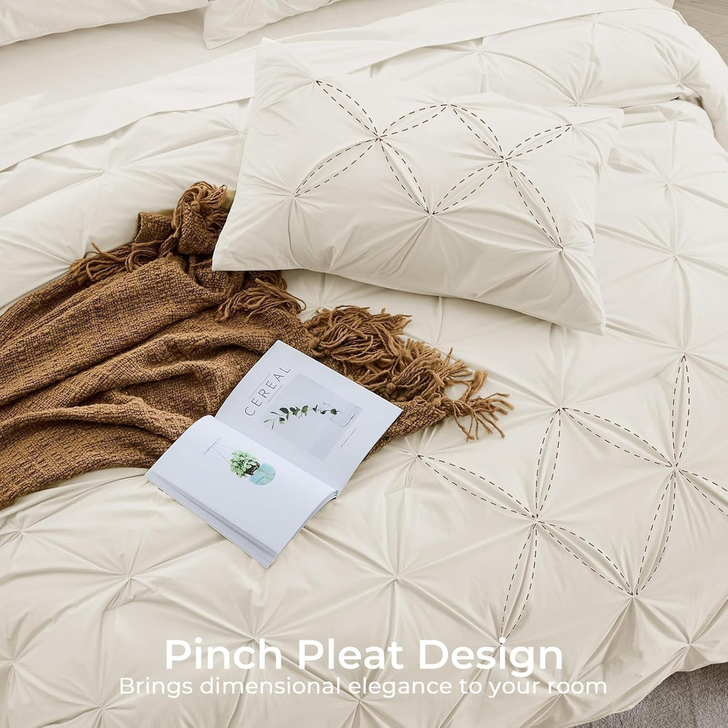 Sasttie King Comforter Set, 7-Piece Bed in a Bag, Pintuck Bedding Sets for All Season, Includes Comforter, Flat Sheet