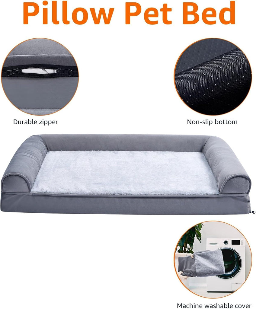 Living Room Couch Dog Bed with Premium Foam, Non-Slip Bottom, Removable Washable Cover, Pressure-Relief Support