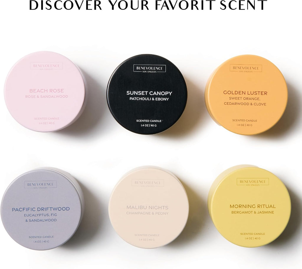 Candle Gift Set - 6 Soy Scented Candles (1.4 oz) | Aromatherapy Candles with Orange, Eucalyptus, Rose & Jasmine - Set of 6