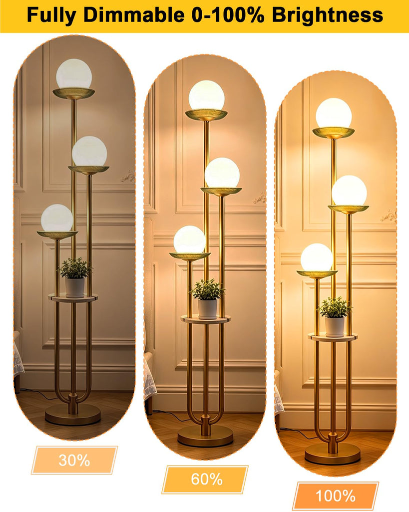 Floor Lamp Dimmable with Green Glass Tray Gold Floor Lamp