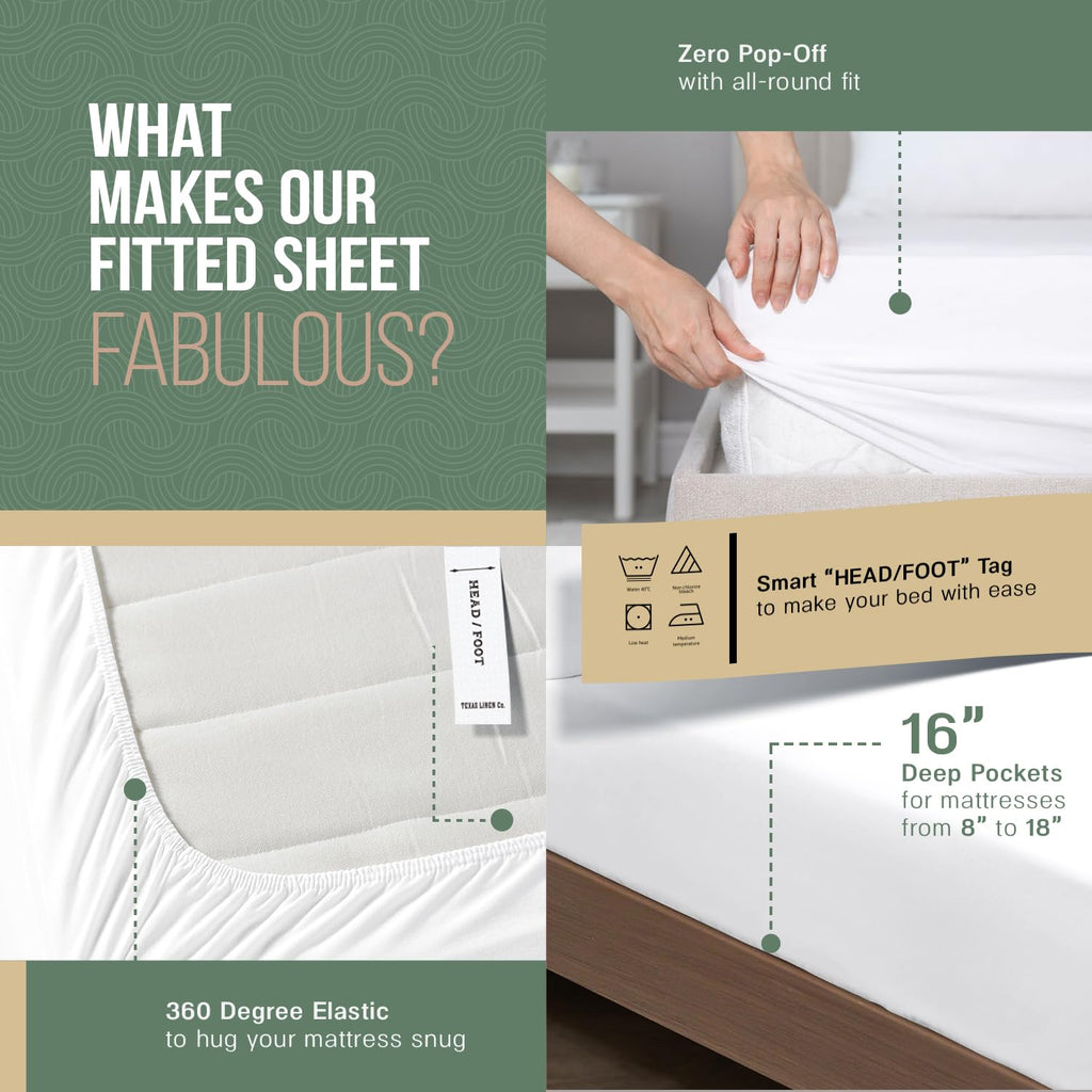 100% Organic Cotton Percale Sheets Twin XL Size Pack or 2 - Soft & Crisp Organic Cotton Sheets Twin XL Size (6 PC