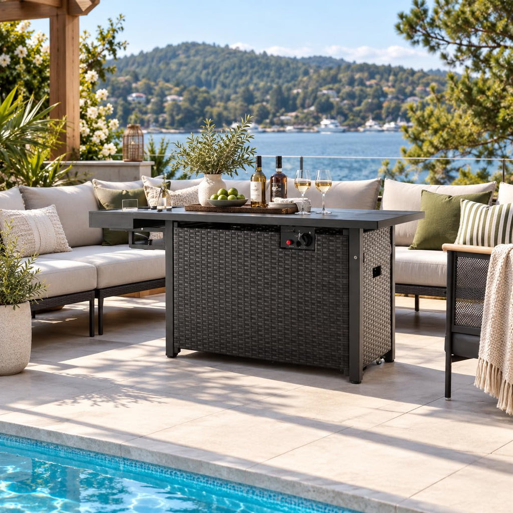 52 Inch 50, 000 BTU Patio Propane Fire Pit Table with Wind Guard