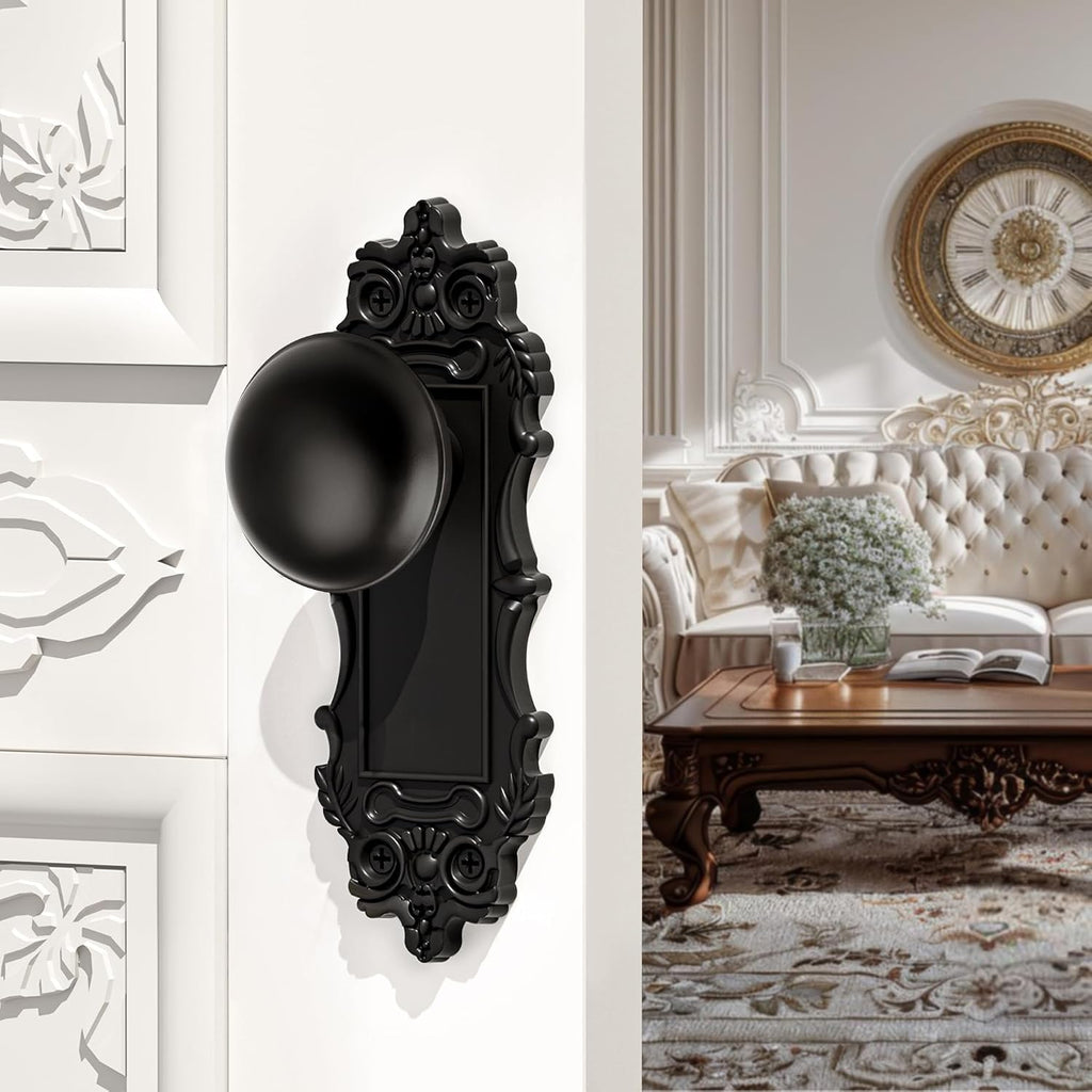 Matte Black Dummy Door Knobs Antique Interior, 2 Pack