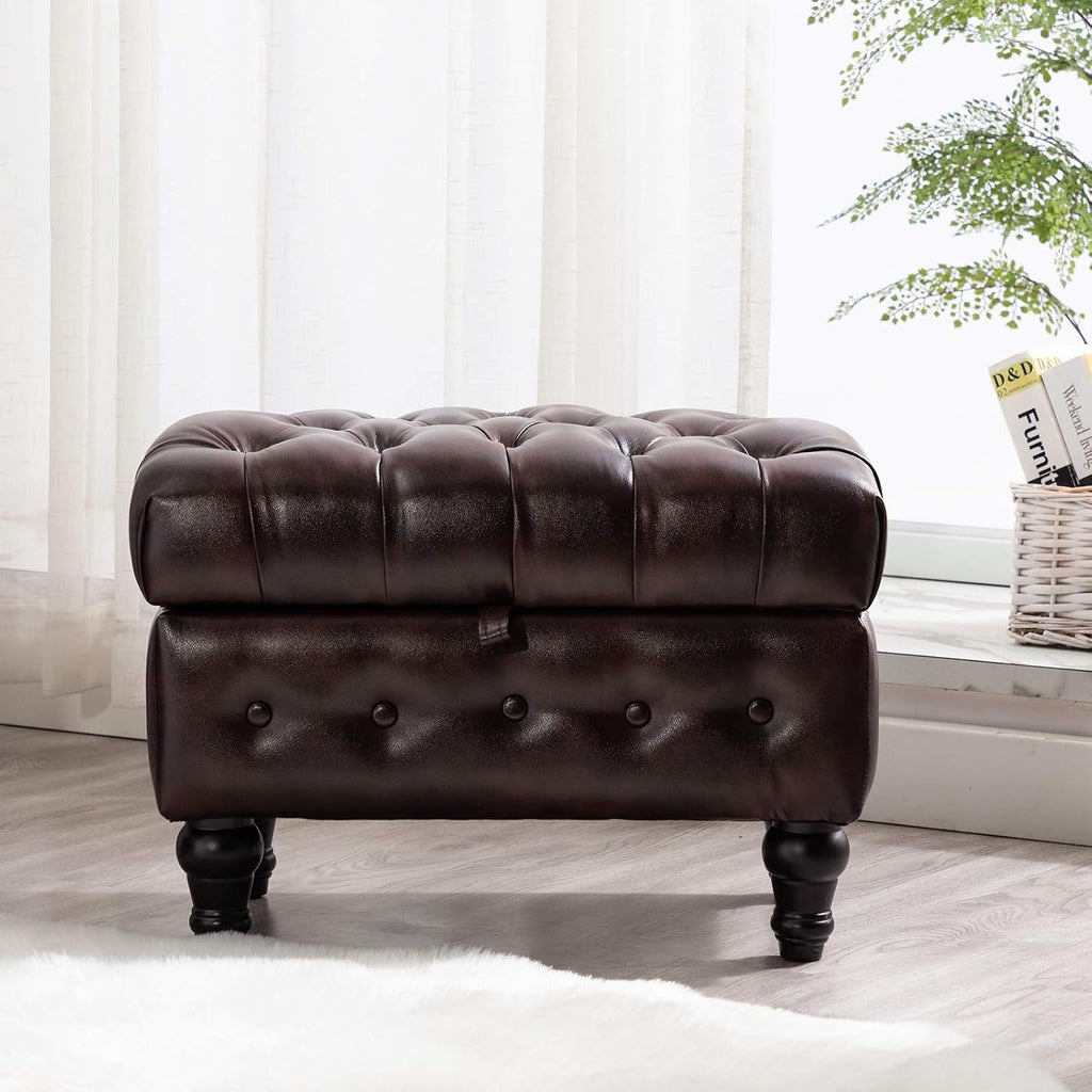 Coffee Table Ottoman with Storage,Button Tufted PU Leather Upholstery Footstool Bed Ottoman , Space-Saving Storage