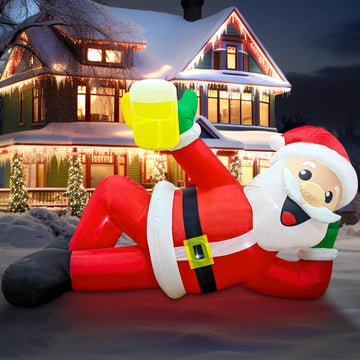 12FT Christmas Inflatable Outdoor Decoration, Christmas Blow Ups Yard Decorations Giant Inflatable Santa Claus Lying