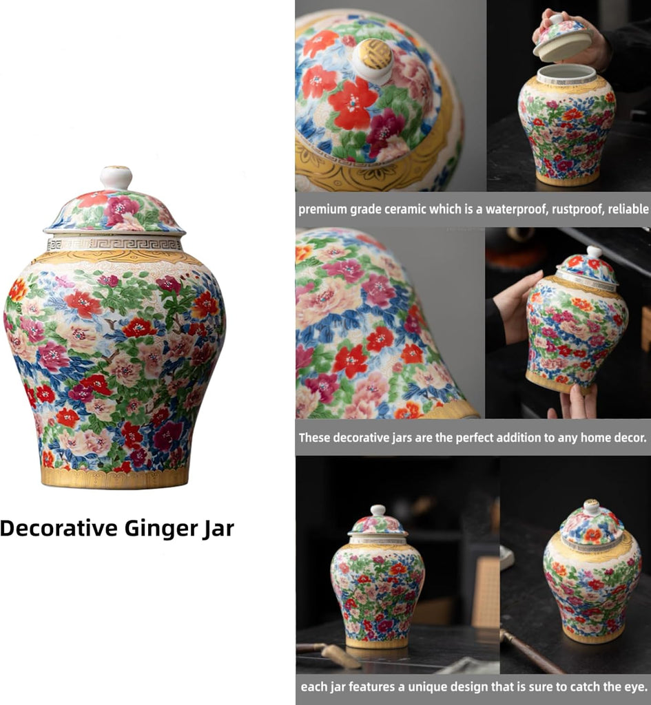 8 inches Ginger Jar with Lid Chinese Decorative Ceramic Tea Storage