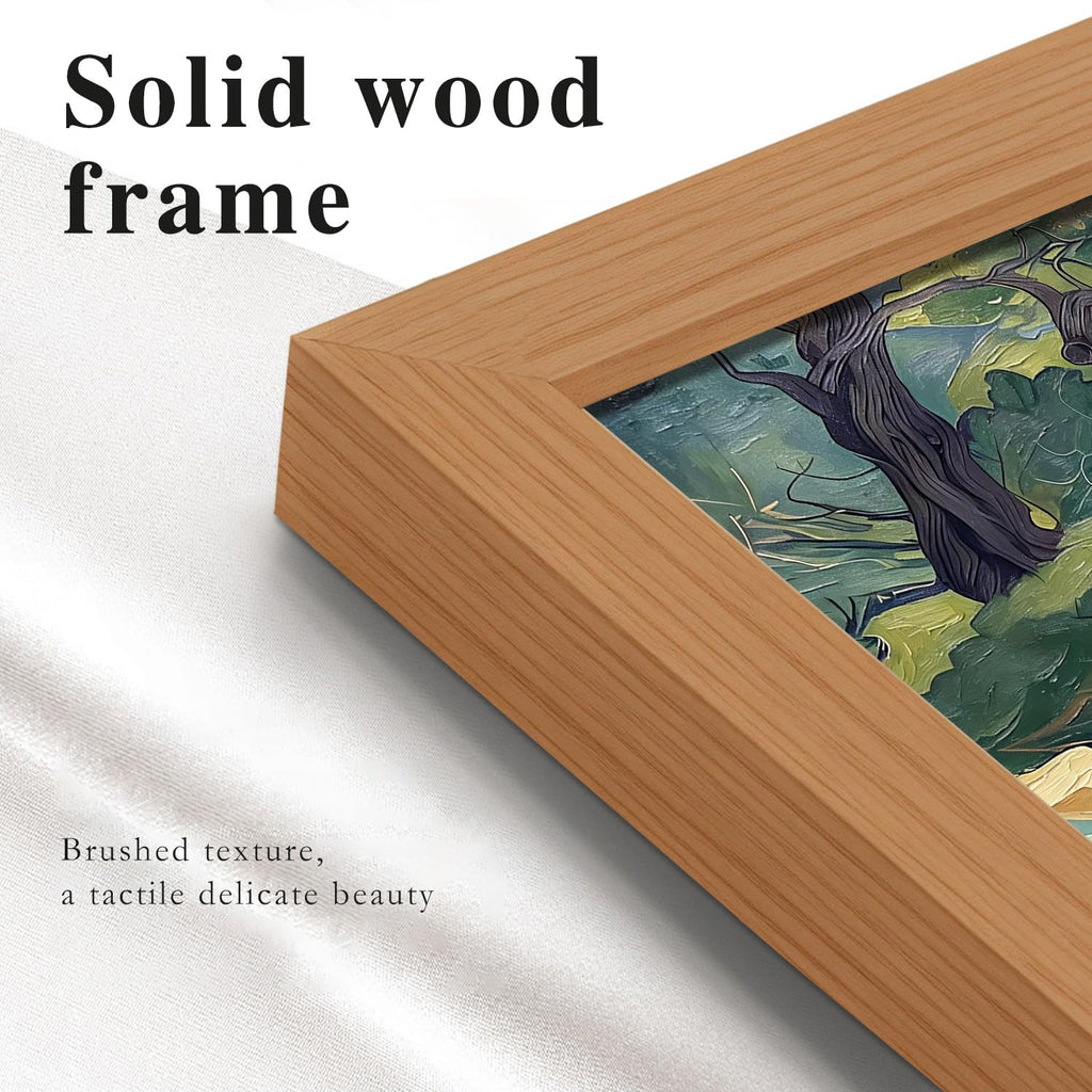 Japanese Waterfall Landscape Wall Art, 3-Piece Wooden Framed Asian Canvas Painting, Teal Gold Nature Zen Wall Decor