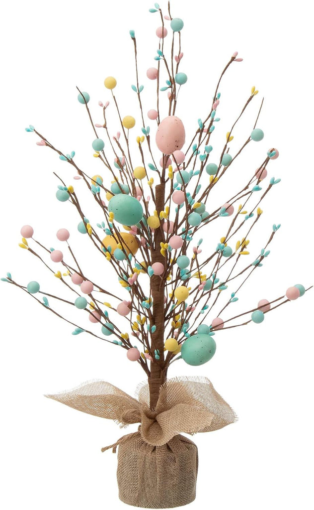 Easter Eggs Table Tree with Burlap Base Decorative Table Tree Decor for Spring Easter Party Supplies Props,18" H