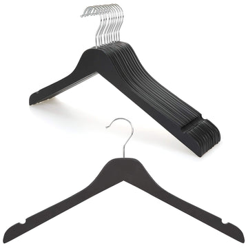 Black Wooden Hangers, 0.28-inch Slim Wood Clothes Hanger with Flat Design and Smooth Notches, Lightweight Space