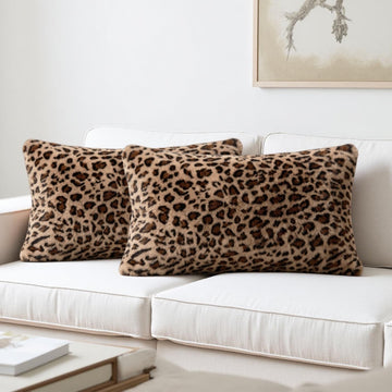 Cheetah Lumbar Pillow Covers 12x20 Inch Set of 2, Soft Faux Fur Double-Sided Rectangular Leopard Pillow Cases for