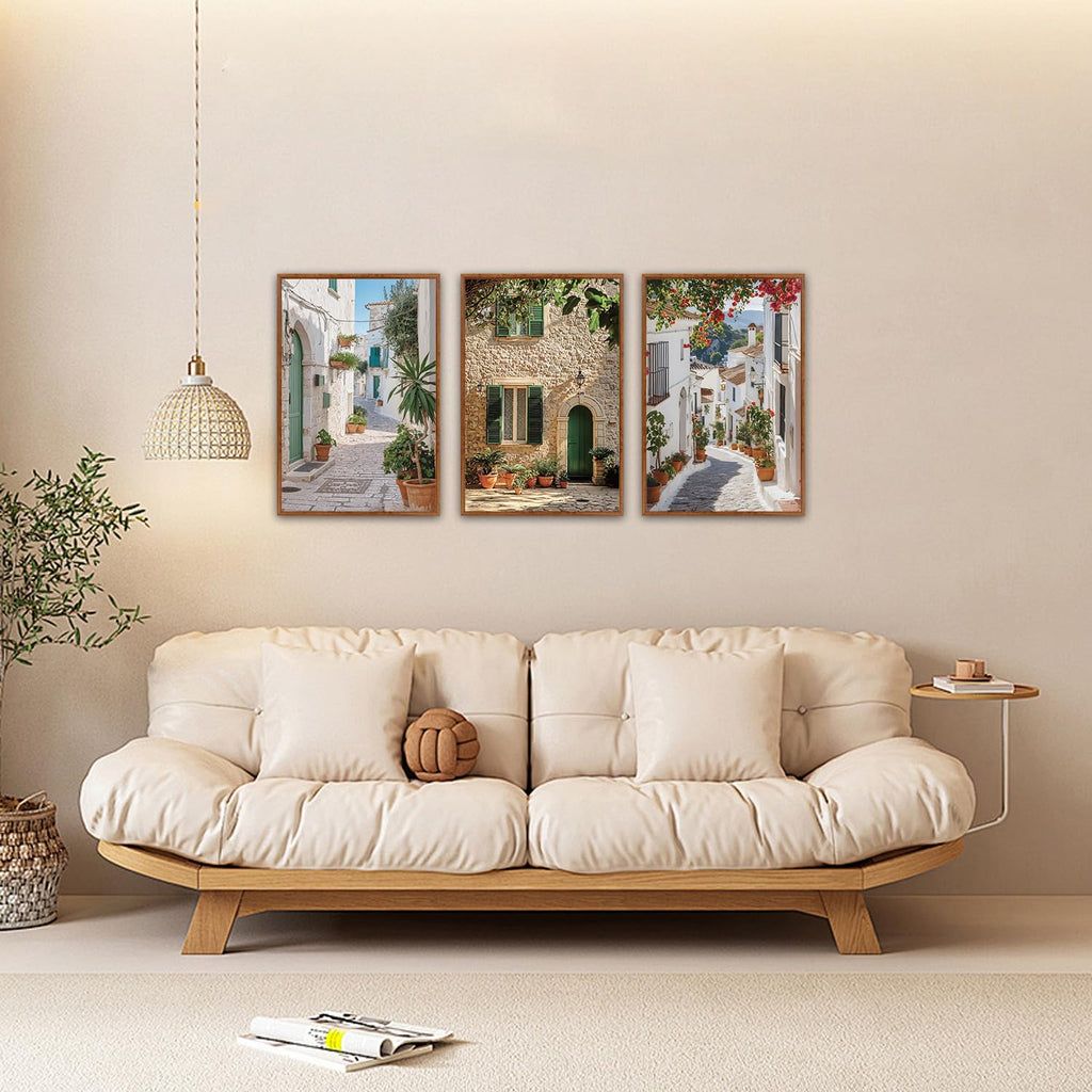 Vintage Italian Countryside Landscape Framed Wall Art, Mediterranean Italy Street Landscape Poster, Modern Europe