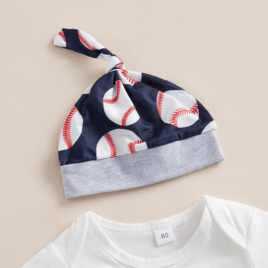 Newborn Baby Boy Baseball Outfit New Player in Town Romper Baseball Jogger Pants 3Pcs Coming Home Outfit