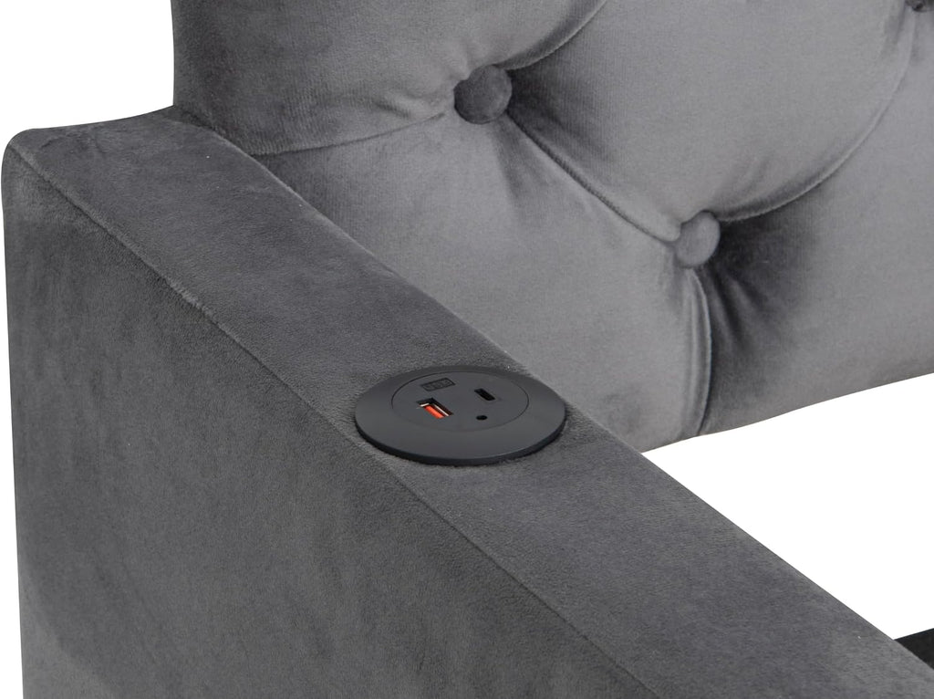 Twin Size Daybed W/Trundle,Velvet Day Bed with Pop Up Trundle Bed W/USB Charging Ports,Upholstered Sofa Bed W/Back,No