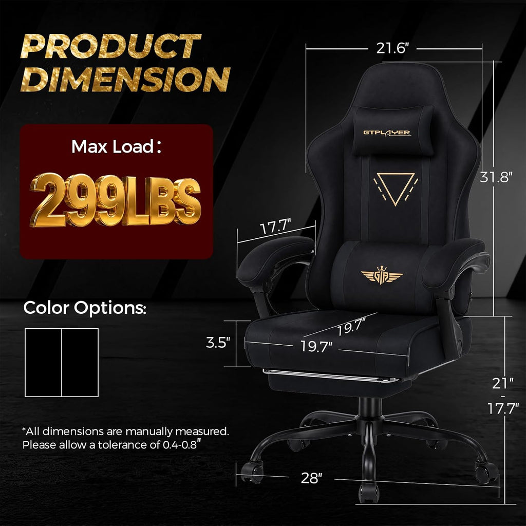 Video Gaming Chair Fabric, Ergonomic Computer Chair with Footrest and Pocket Spring Cushion, Height Adjustable Video