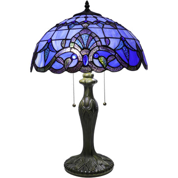 Stained Glass Table Lamp, Adjustable 3 Color Temperature, Blue Baroque Style Lampshade & Plant Texture Curve Antique