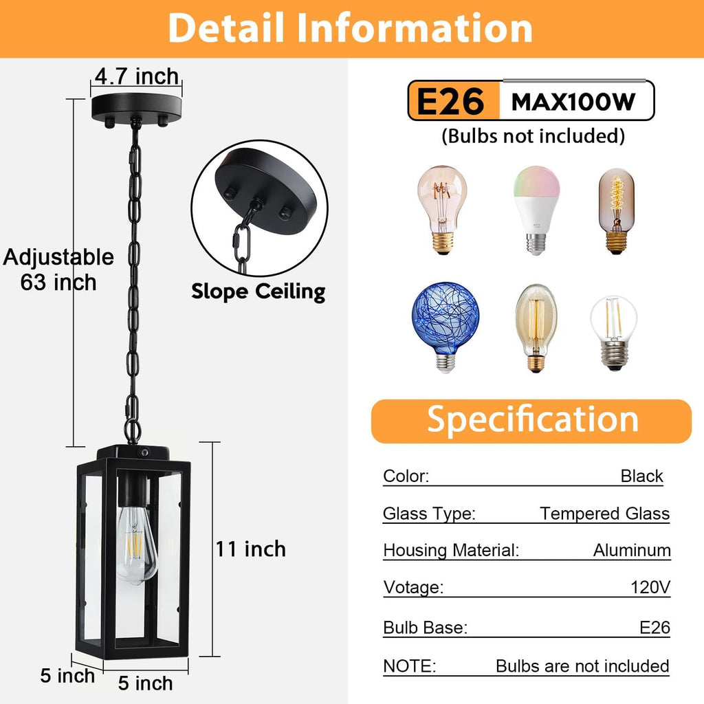 Outdoor Pendant Light, 11" Porch lights Outdoor Chandelier Hanging Ceiling Lights
