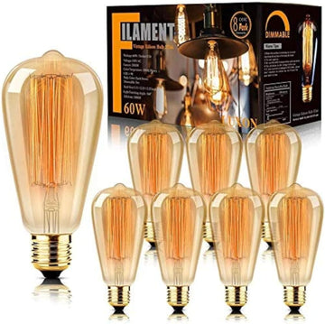 Edison Bulbs,60W Incandescent Light Bulbs,E26 Warm Amber Glass