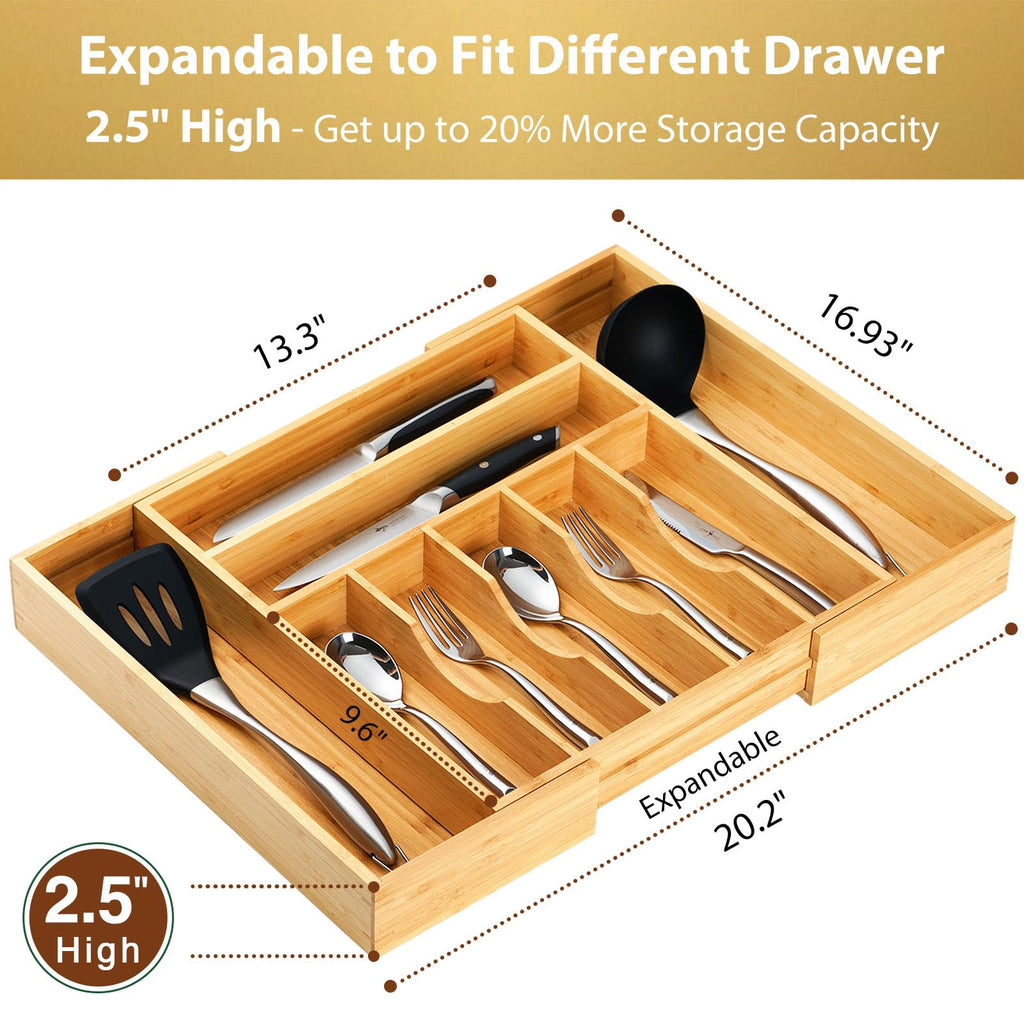 Large Expandable Kitchen Silverware Utensils Drawer Organizer, 2.5" Extra High Adjustable Drawer Divider with Curved