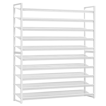 Shoe Rack, Long Shoe Organizer, Max Holds 62 Pairs, 10 Tier Metal Shoe Storage Shelf, 5-Tier Stackable Shoes Organizer