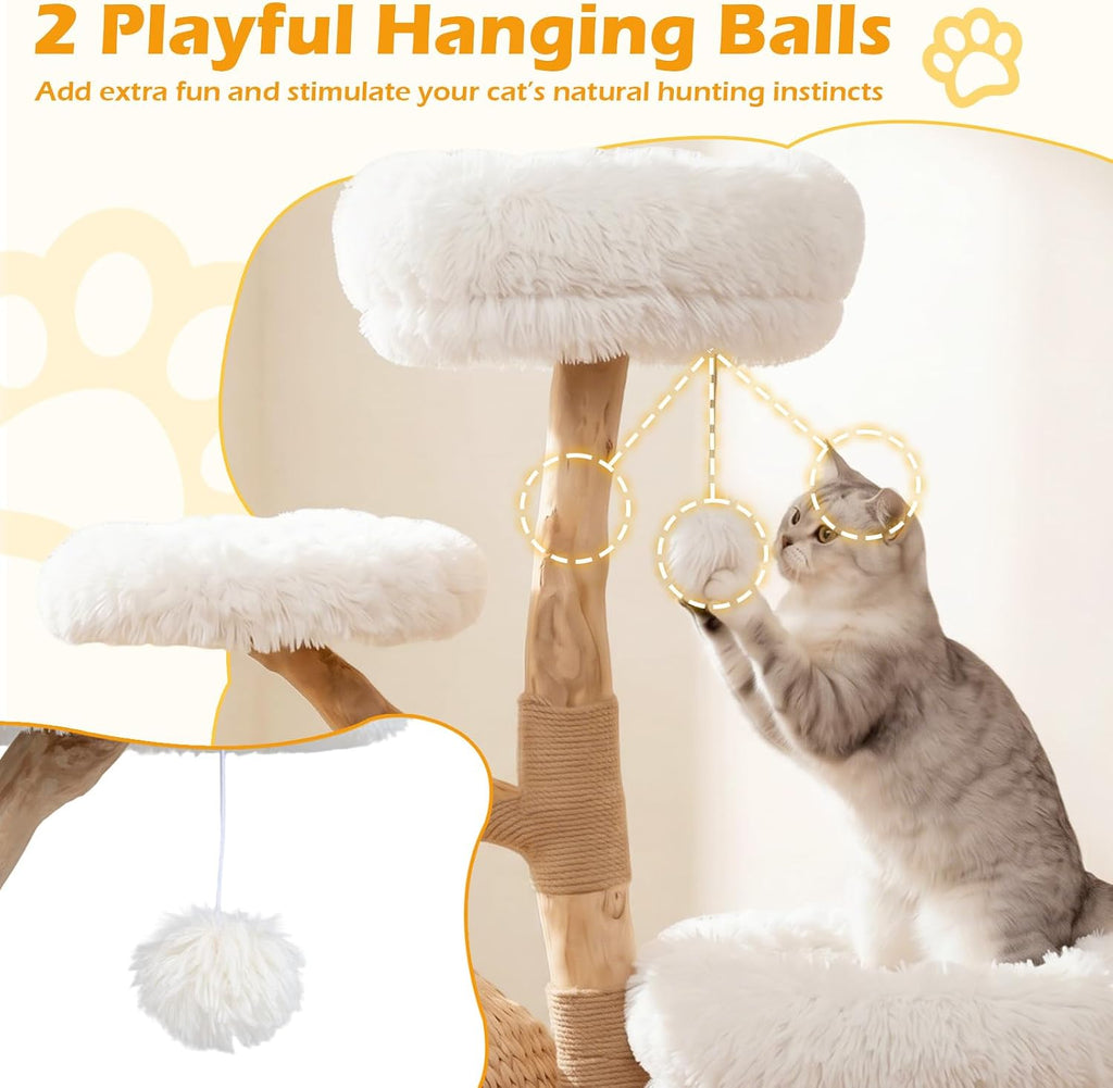 53-inch Wood Cat Tree, Multi-Level Modern Wooden Cat Tower, White