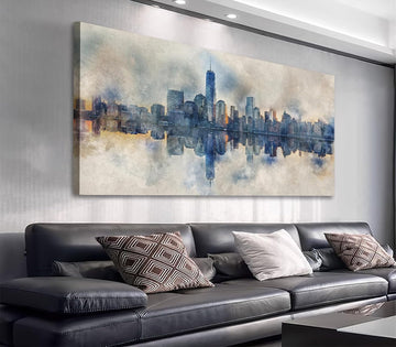 Extra Large New York Skyline Wall Art Abstract City Reflection Canvas Picture Print Modern Gray Canvas Artwork