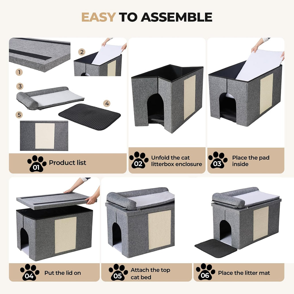 Cat Litter Box Enclosure Furniture, Hidden Litter Box with Cat Bed, Waterproof Odor Control Litter Box Cover, Dog