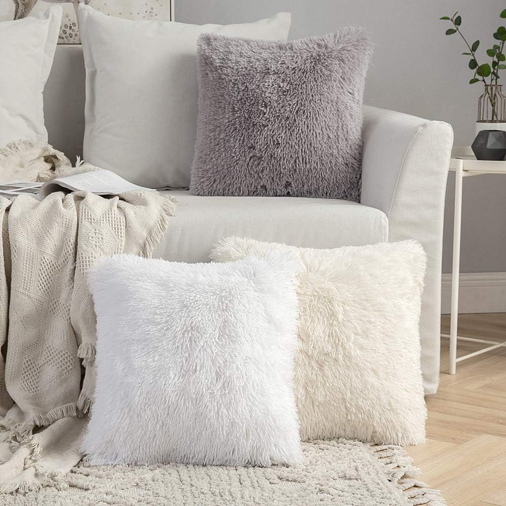 Pack of 2 Luxury Faux Fur Throw Pillow Cover Deluxe Spring Decorative Plush Pillow Case Cushion Cover Shell